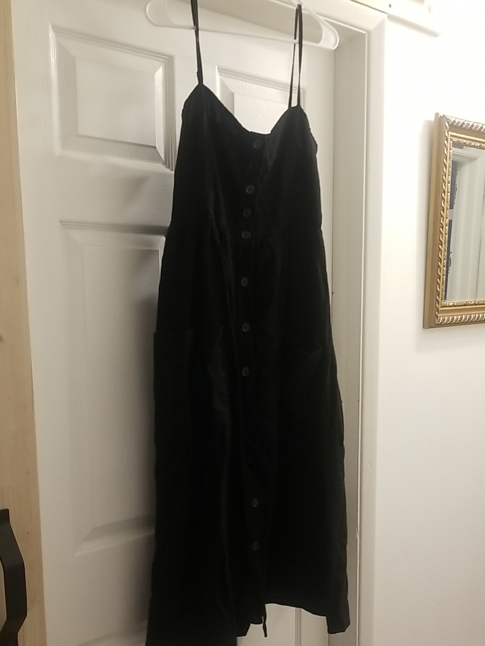 Rewash Black Button-Front Midi Dress with Spaghetti Straps Sz L